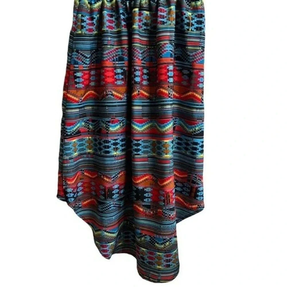 Lottie & Holly Aztec Print High Low Dress‎ Boho Y2K S